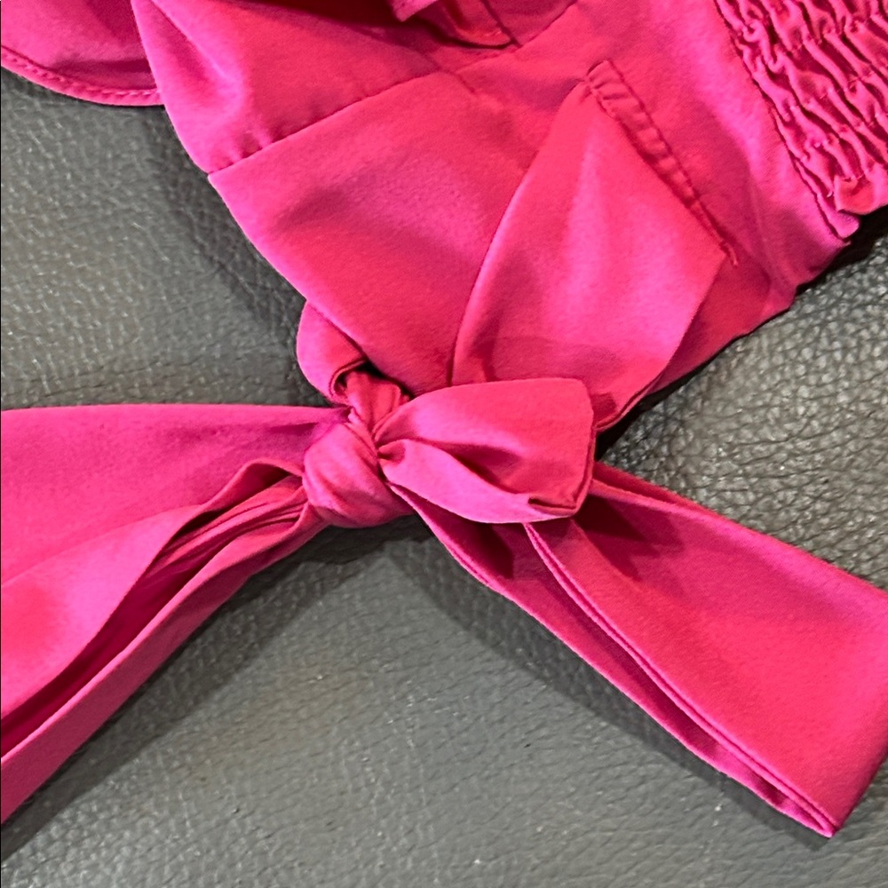 ACrendon Pink Ruffle Sleeve Crop Top, bow accents. Size 12 - Picture 5 of 6